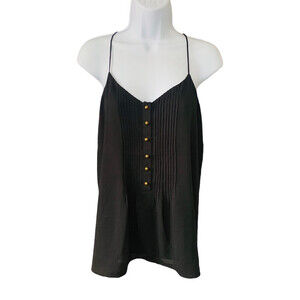 EXPRESS Black Barcelona Pintuck Cami Tank Top V-Neck Gold Buttons Women‎ Medium